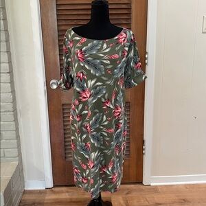 Karen Scott Palm Revival Dress Size 1X NWT Olive Sprig Green Floral